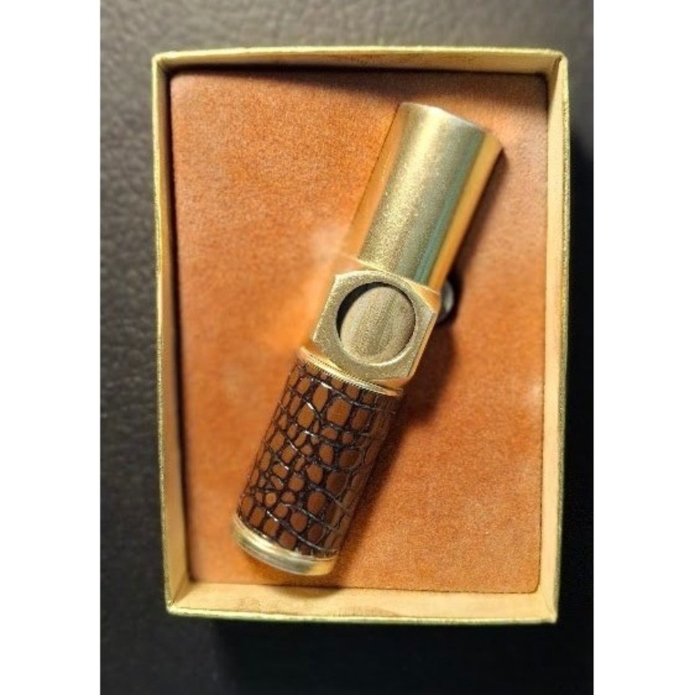 Vintage Nimrod Executive Pipeliter Gold Tone Brown Alligator Wrap Pipe Lighter